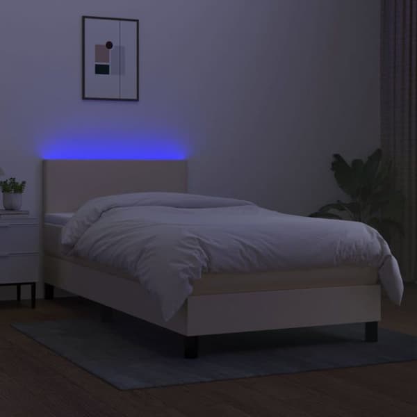 Maison Exclusive - Sängyn liuskalatikko LED-vuodevaate Kermaväri 80x200cm Kangas