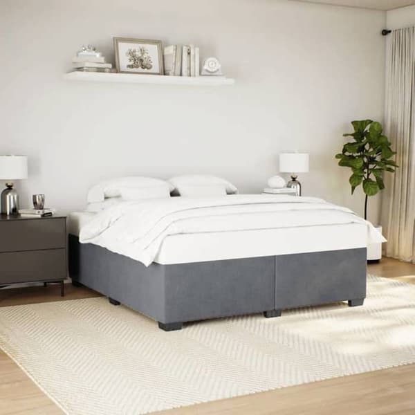 Sengestel - EKSKLUSIV HUS - 200x200 cm - Mørkegrå velour - Inkluderet lamelbund - Robuste ben mörkgrå