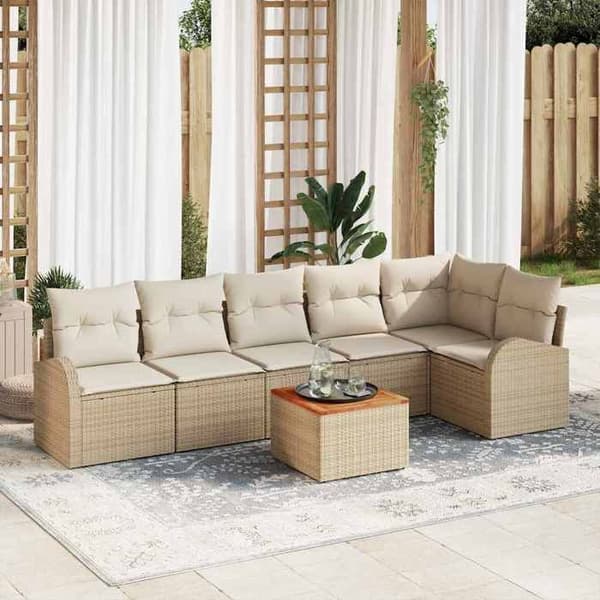 Maison Exclusive - 7 osan beige ja kerma polyrottinkinen puutarhakalustesetti