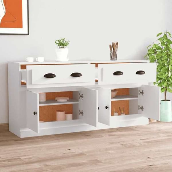 Buffé - Maison Exclusive - Set om 2 - Vit - Ingenjörsträ 70 x 35,5 x 67,5 cm