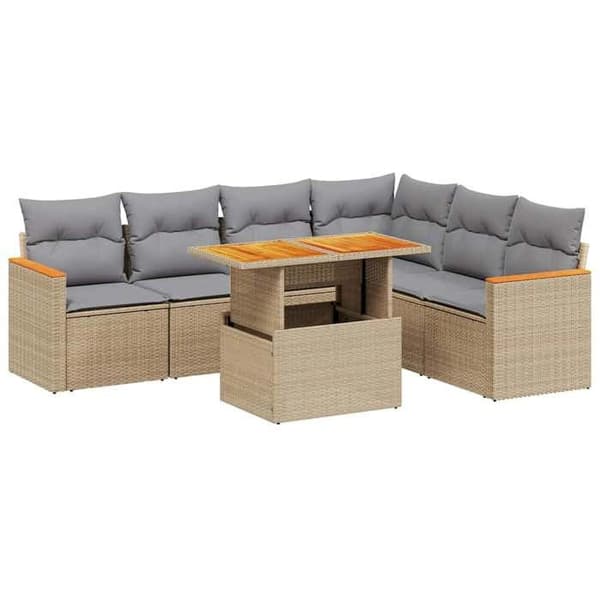 Maison Exclusive - Trädgårdsmöbler med kuddar 7 delar beige flätad resin