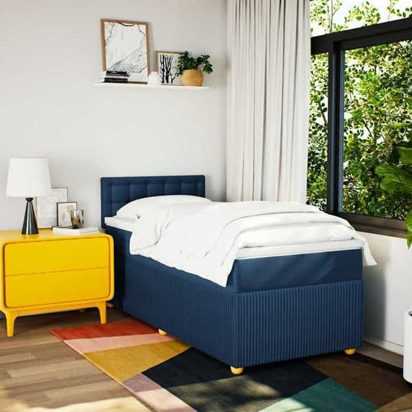 Maison Exclusive - Sengestel med springmadras Blå 90x200 cm Stof
