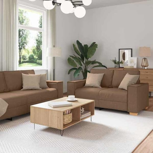 Maison Exclusive - 2-delars soffgrupp med bruna tygkuddar