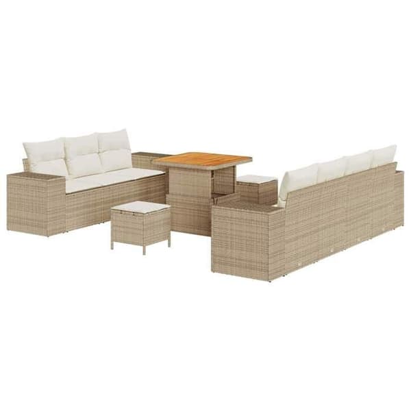 Maison Exclusive - 10 osan puutarhakalustesetti, beige polyrottinki