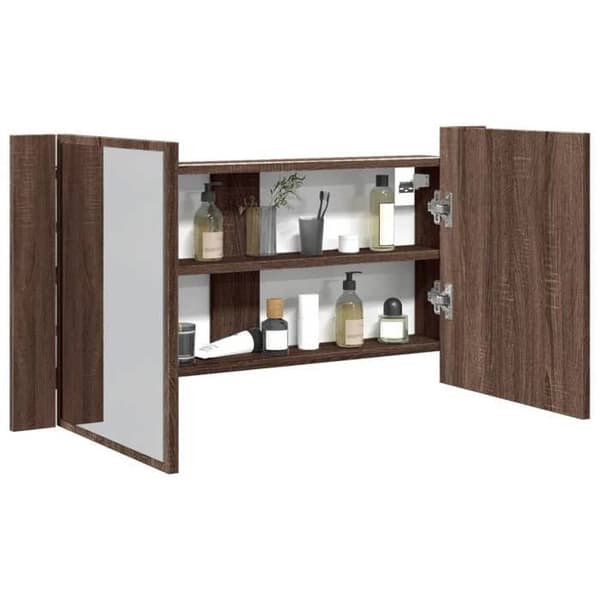 Maison Exclusive - LED-spejlskab til badeværelse i brunt egetræ 90x12x45 cm