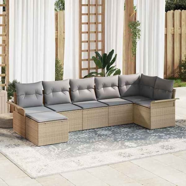 Maison Exclusive - 7 osan beige polyrottinkinen puutarhakalustesetti