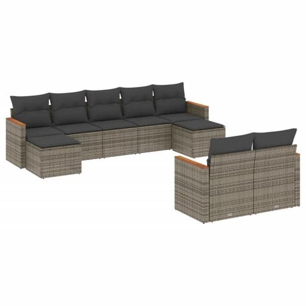 Maison Exclusive - Trädgårdsmöbler 9 delar med grå kuddar i flätad resin