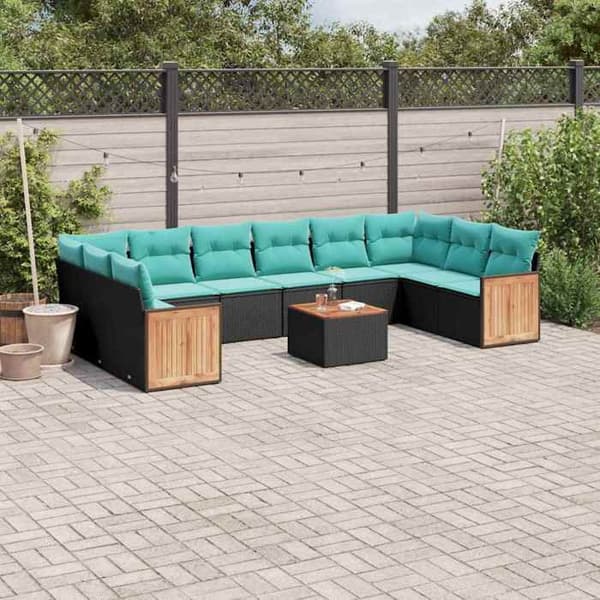 Havemøbel sæt - MAISON EXCLUSIVE - 11 dele - Sort - Holdbart PE rattan - Akacietræ bordplade Svart