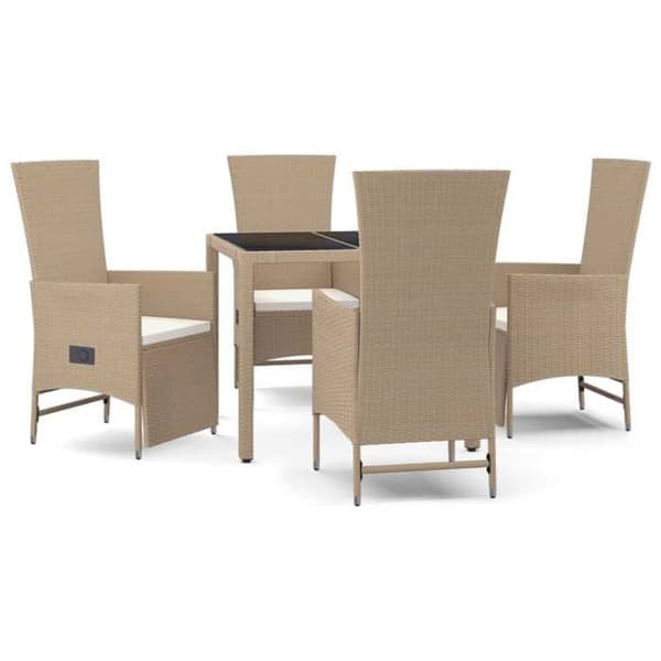 Maison Exclusive - Puutarhakalusteryhmä tyynyillä 5 kpl Beige polyrottinki