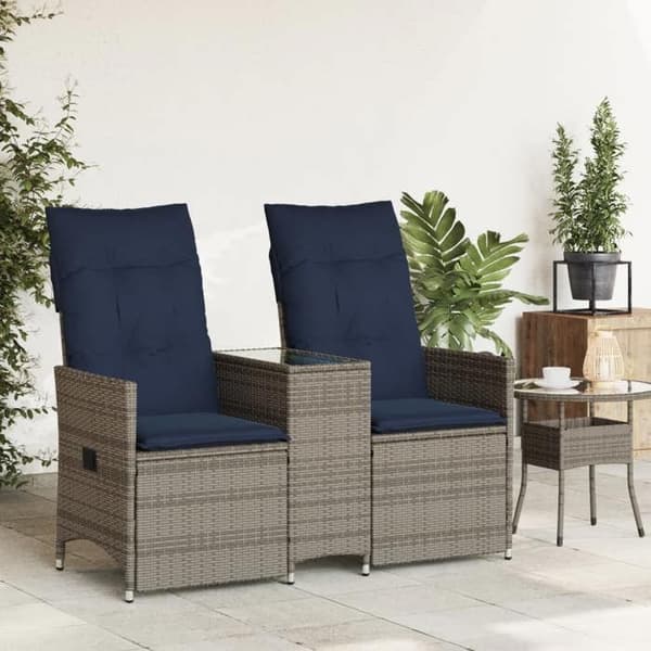 Trädgårdsoffan - EXKLUSIVT HUS - 2 platser lutbar - Grå PE-rattan - Centralbord - Justerbart ryggstöd Grå