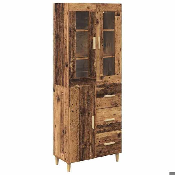 Buffé hög - EXKLUSIVT HUS - 34,5x34x180 cm - Ingenjörsträ - Generös förvaring - Modern brun