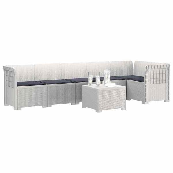 Maison Exclusive - Trädgårdssoffa 6 Platser med Kuddar Rattanlook PP Vit