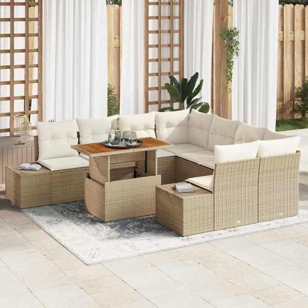 Maison Exclusive - 9 osan puutarhakalustesarja Beige ja kerma