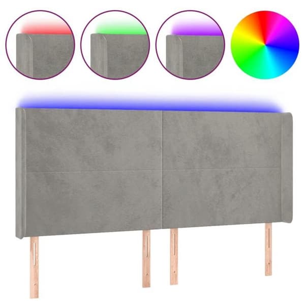 Maison Exclusive - LED Hovedgærde Lys Grå 183x16x118/128 cm Velour ljusgrått