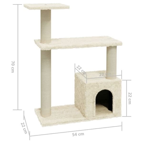 Kattetræ - Eksklusivt Hus - 70 cm - Sisal - Creme Grädde
