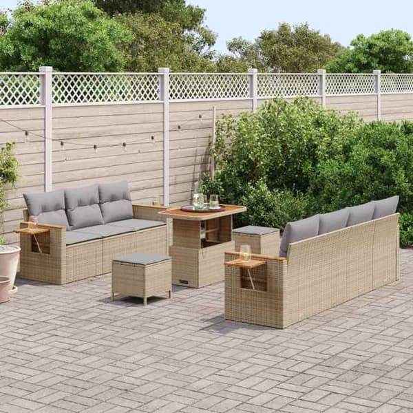 Maison Exclusive - 10-delars trädgårdsoff-set i beige polyrotting beige