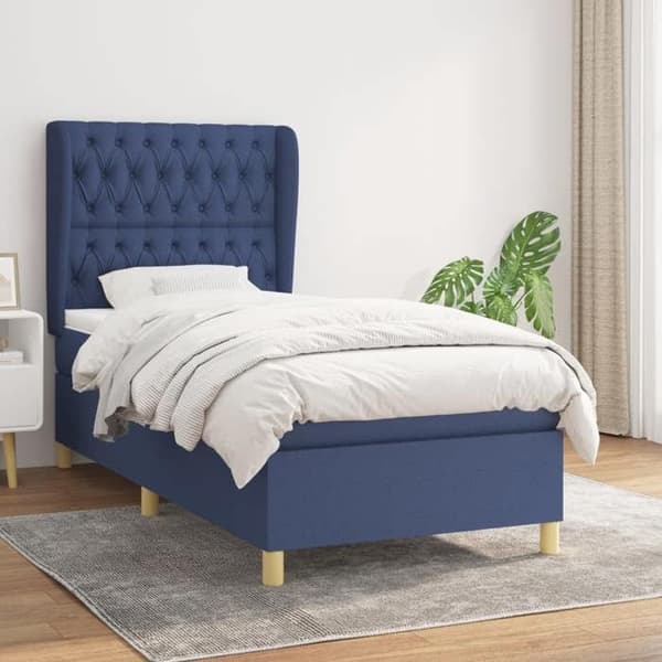 Maison Exclusive - Sengestel med springmadras Blå 90x200 cm Stof