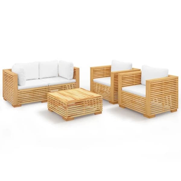Maison Exclusive - Havegruppe 5 stk med puder i solid teaktræ