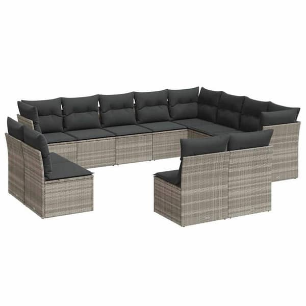 Maison Exclusive - Trädgårdsmöbler med kuddar 12 delar ljusgrå flätad resin