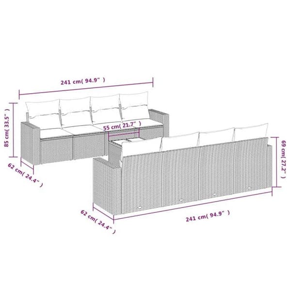 Maison Exclusive - Trädgårdsmöbler 9 delar med grå kuddar i flätad resin