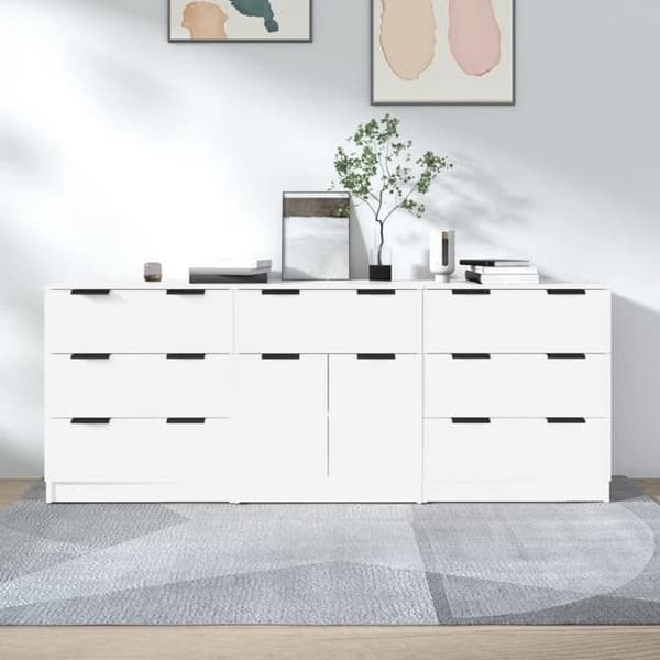 Maison Exclusive - 3 stk. Buffet Hvid Ingeniørtræ