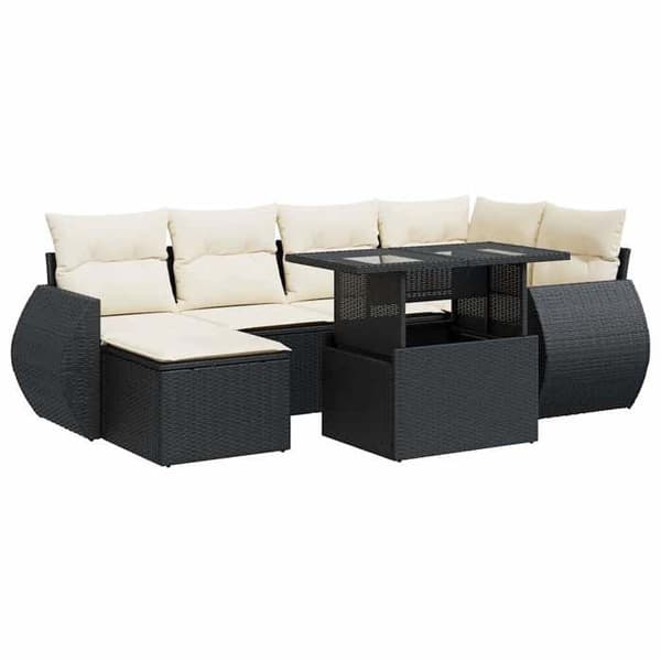 Maison Exclusive - Havegruppe 7 dele med sorte puder i flettet harv