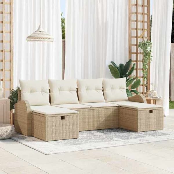 Maison Exclusive - 6 osan beige polyrottinkinen puutarhakalustesetti