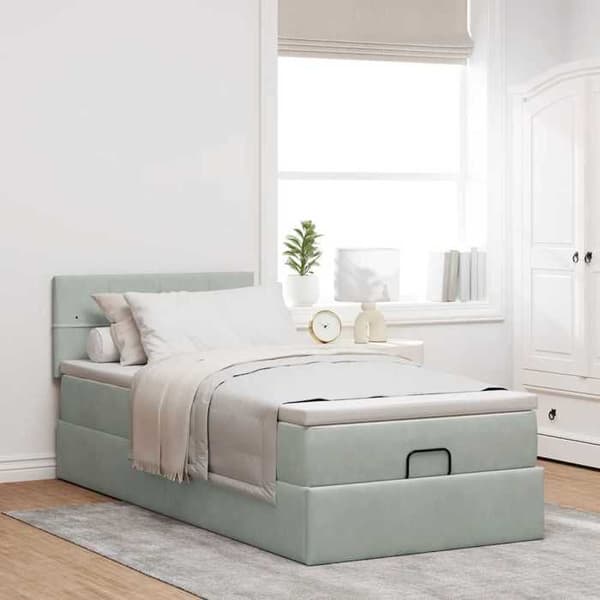 Maison Exclusive - Ottoman sengestel med lys grå madras 80x200 cm fløjl ljusgrå, vit
