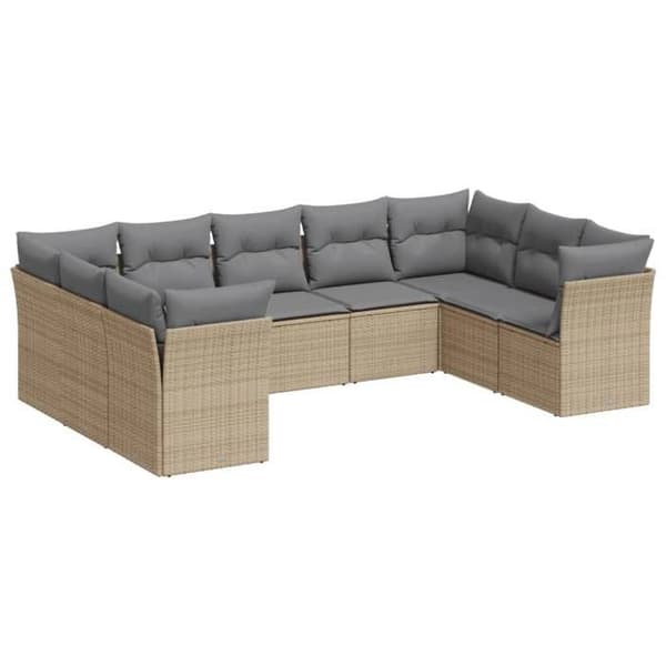Maison Exclusive - Trädgårdsmöbler med kuddar 9 delar beige flätad resin