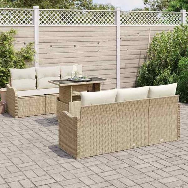 Maison Exclusive - 7 osan beige polyrottinkinen puutarhakalustesetti