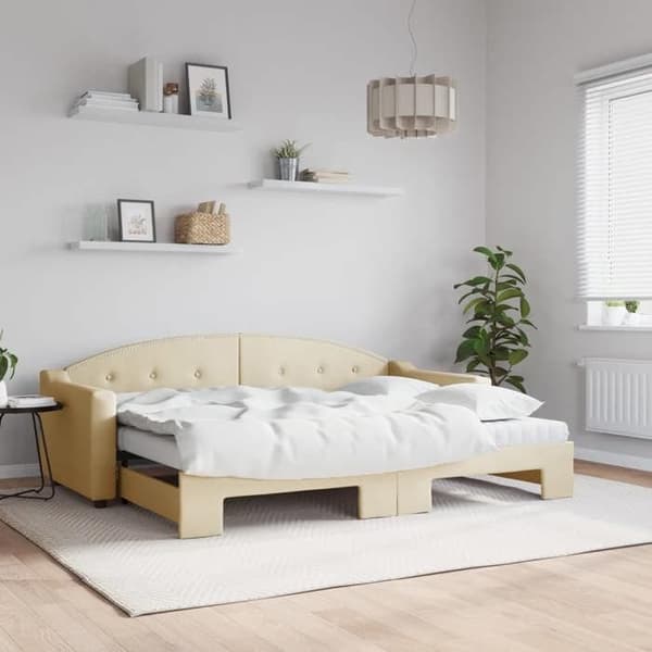 Maison Exclusive - Senge med udtræk og creme madras 80x200 cm stof