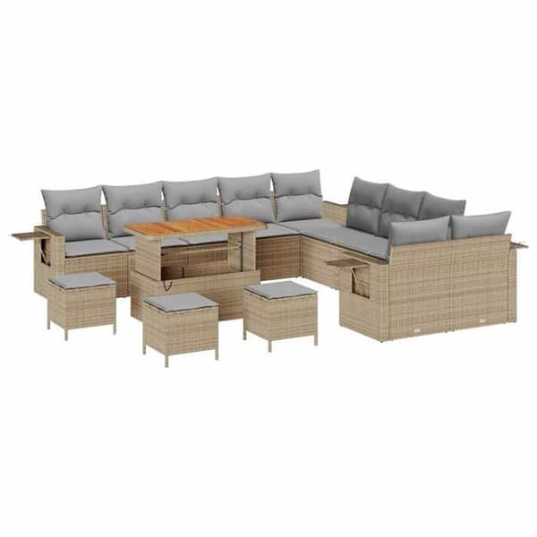 Maison Exclusive - 14 osan beige polyrottinkinen puutarhakalustesetti