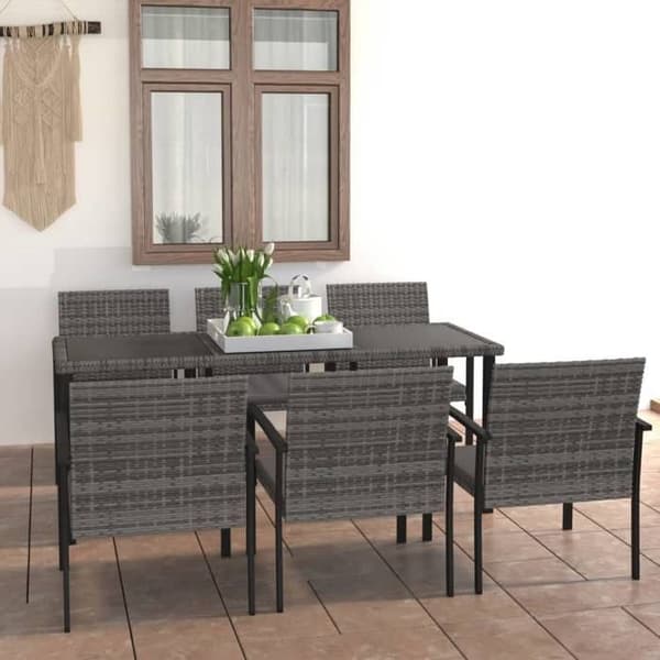 Maison Exclusive - Trädgårdsset 7 delar Flätad resin Grå Grå