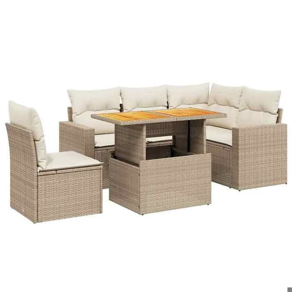 Maison Exclusive - Trädgårdsmöbler med kuddar 6 delar beige flätad resin