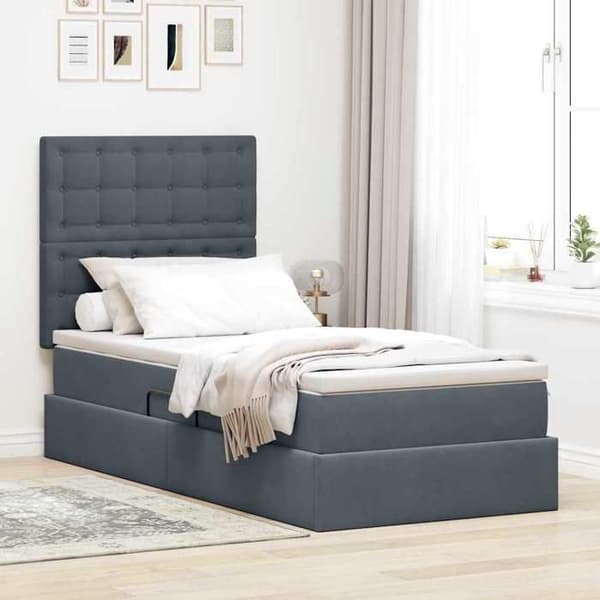 Maison Exclusive - LED förvaringssäng med mörkgrå madrass 90 x 190 cm Mörkgrå