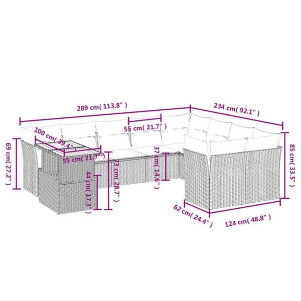 Maison Exclusive - Trädgårdsmöbler med kuddar 10 delar grå flätad resin