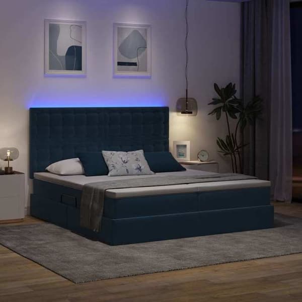 Maison Exclusive - LED opbevaringsseng med madras Mørkeblå 200 x 200 cm Mörkblå