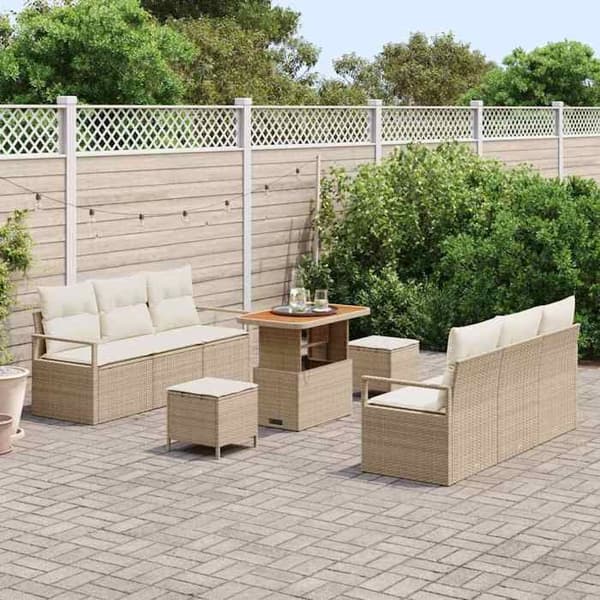Trädgårdsmöbelset - EXKLUSIVT HUS - 9 delar - Beige - Poly rattan - Justerbart bord beige