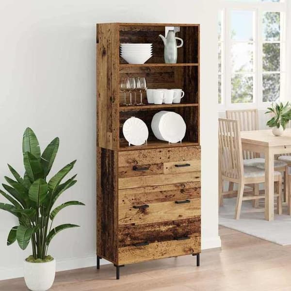 Buffé hög - EXKLUSIVT HUS - 69,5x34x180 cm - Ingenjörsträ - Nutida - Robusta hyllor