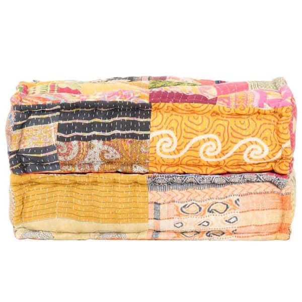 Pouf - MAISON EXCLUSIVE - Patchwork - 60 x 70 x 36 cm - Keltainen - Kangas