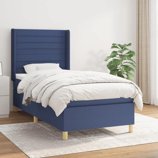 Maison Exclusive - Sengestel med springmadras Blå 90x200 cm Stof