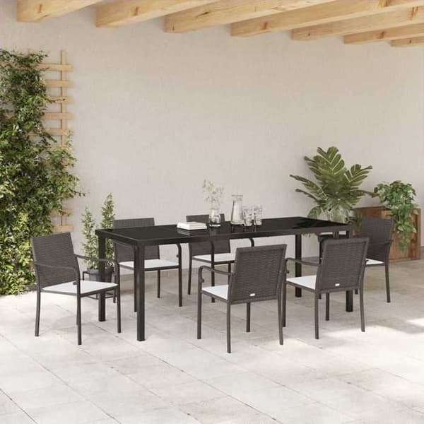 Maison Exclusive - 7 pc Spisestue Sæt til Have Brun og Sort Brun och Svart