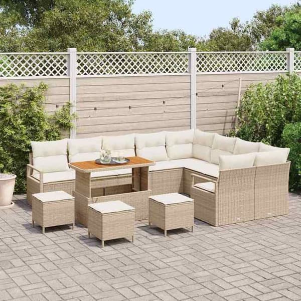 Maison Exclusive - 13 osan beige polyrottinkinen puutarhakalustesetti