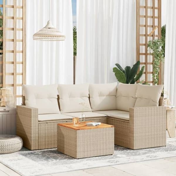 Maison Exclusive - Puutarhakalusteet tyynyillä 5 kpl beige punottu muovi beige