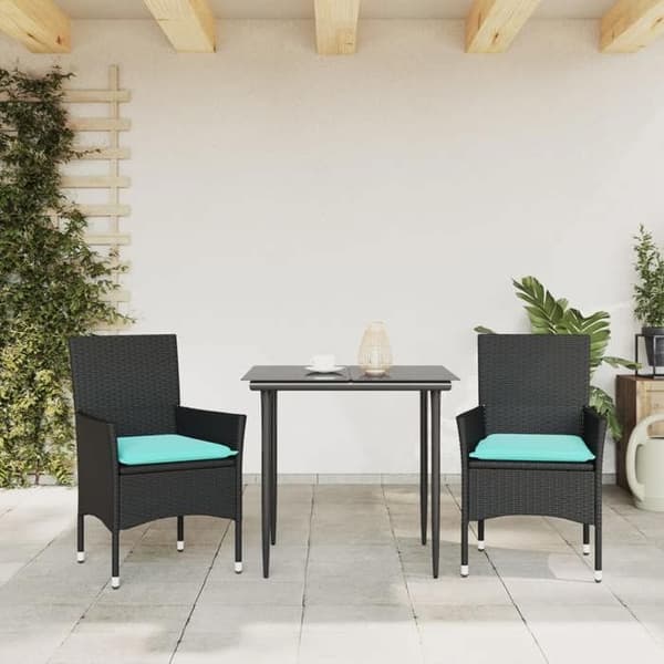 Maison Exclusive - Trädgårdsstolar med kuddar, set om 2, svart flätad resin