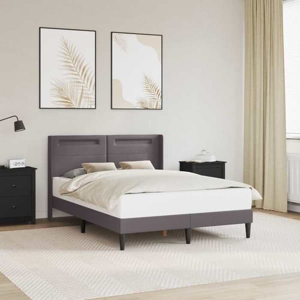 Maison Exclusive - Sängram med LED-remsor Grå 140 x 200 cm Konstläder