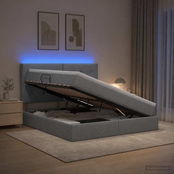 Maison Exclusive - LED förvaringssäng med madrass Ljusgrå 140 x 190 cm Tyg