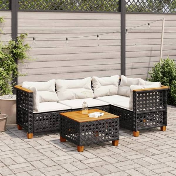 Maison Exclusive - Havegruppe 5 stk med sorte puder i flettet harv