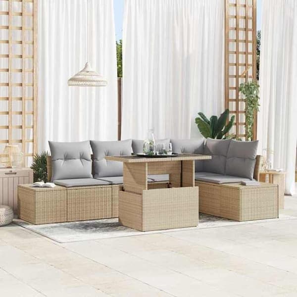 Maison Exclusive - 6-delars trädgårdsoffset i beige polyrotting beige