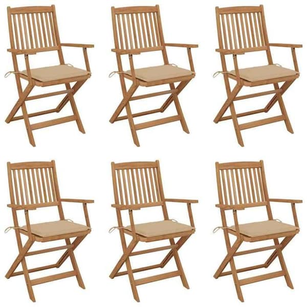 Maison Exclusive - Fällbara trädgårdsstolar set om 6 med kuddar Akaciaträ